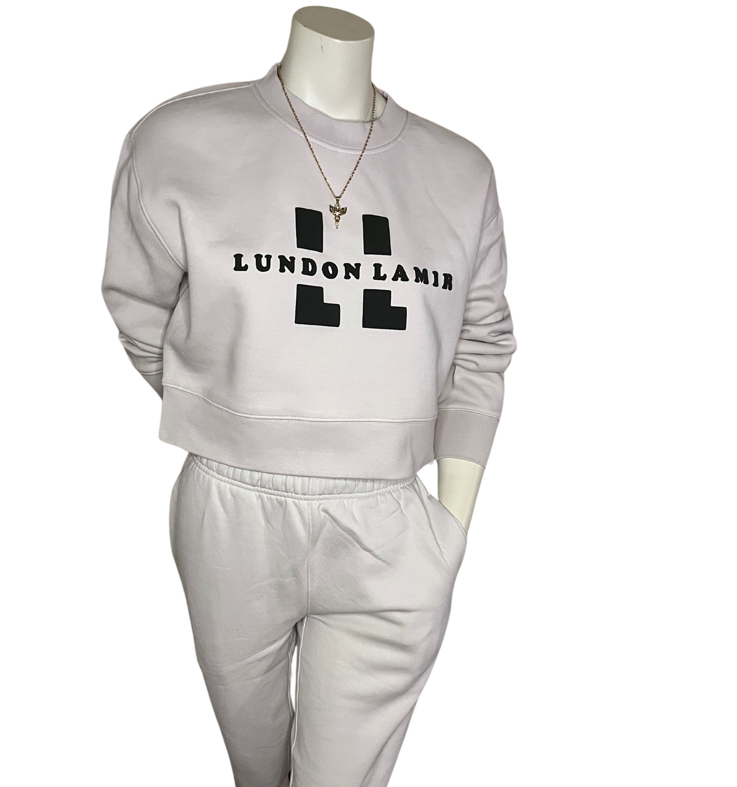 LADIES Crème&Forest Green - Lundon LaMir signature Crop Crewneck